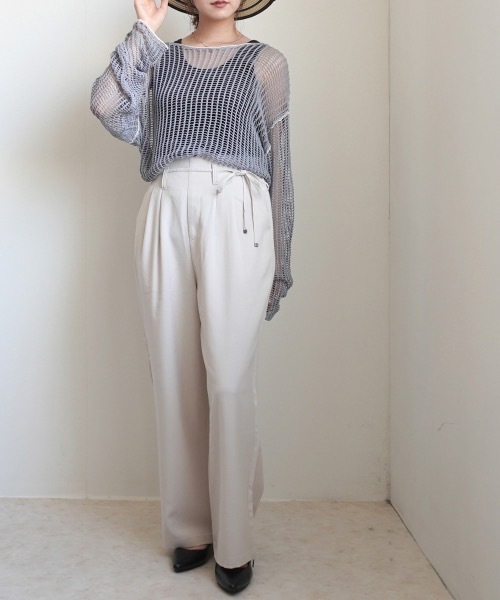 SELECT LEVERY(セレクトリベリー)の「リボン付きハイウエストタックワイドパンツ(その他パンツ・レディース・アイボリー/ライトイエロー/モカ/ブラック・X-LARGE/LARGE/MEDIUM/SMALL)」の8枚目の写真