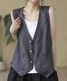 麻混 ジレ ベスト