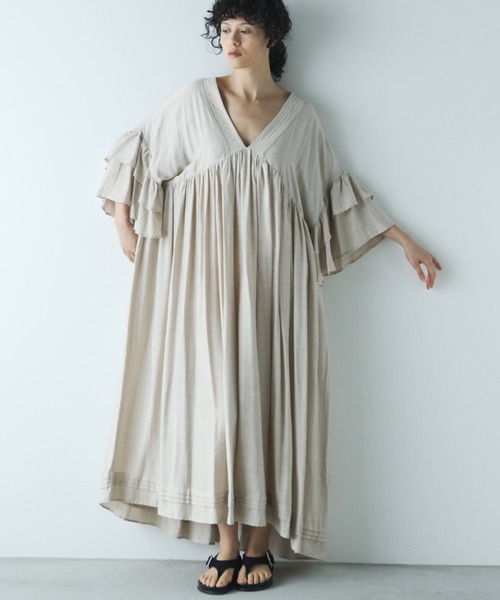 フリルスリーブ2wayカフタンワンピース（ワンピース）｜Libra Cue