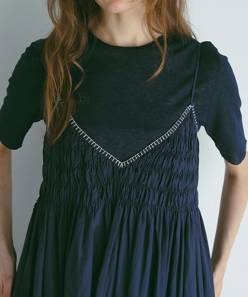 ETRE TOKYO(エトレトウキョウ)の「バイカラーダブルニットハーフスリーブプルオーバー(Tシャツ/カットソー・レディース・ブルー/ネイビー/イエロー・FREE)」の1枚目の写真