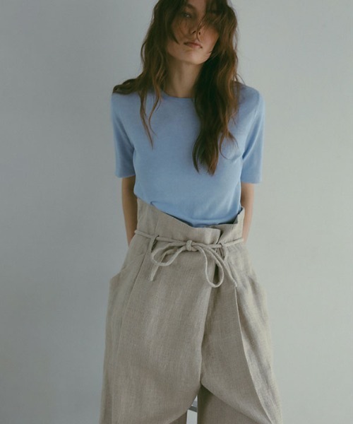 ETRE TOKYO(エトレトウキョウ)の「バイカラーダブルニットハーフスリーブプルオーバー(Tシャツ/カットソー・レディース・ブルー/ネイビー/イエロー・FREE)」の2枚目の写真