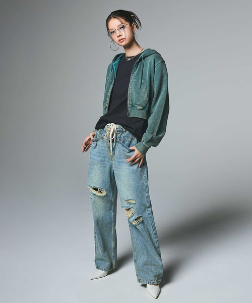 X-girl（エックスガール）の「DUSTY COMPACT ZIP UP SWEAT HOODIE（パーカー・レディース・ブラック/ピンク/グリーン・S/M）」の15枚目の写真