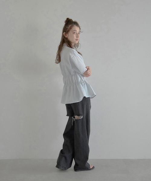 ブラウス シャツ 「MINERTE」bustier style shirt / シャーリングビスチェ風ストライプシャツ レディース セール】【MINERTE】bustier style shirt / シャーリング