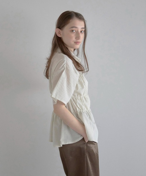 MINERTE】bustier style shirt / シャーリングビスチェ風ストライプ