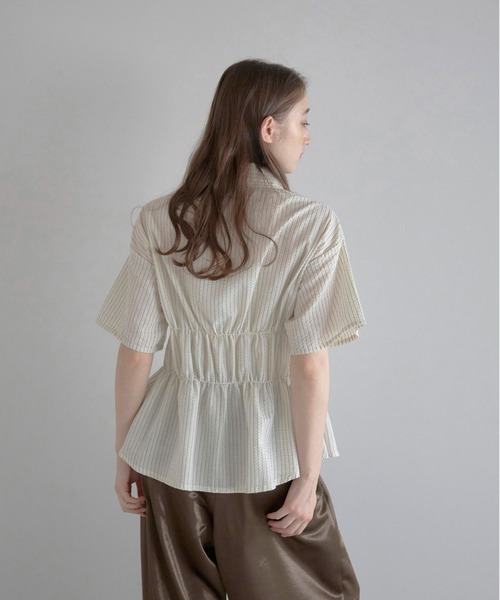 ブラウス シャツ 「MINERTE」bustier style shirt / シャーリングビスチェ風ストライプシャツ レディース MINERTE】bustier style shirt / シャーリングビスチェ風