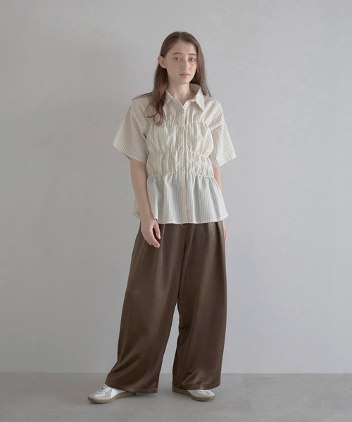 ブラウス シャツ 「MINERTE」bustier style shirt / シャーリングビスチェ風ストライプシャツ レディース セール】【MINERTE】bustier style shirt / シャーリング
