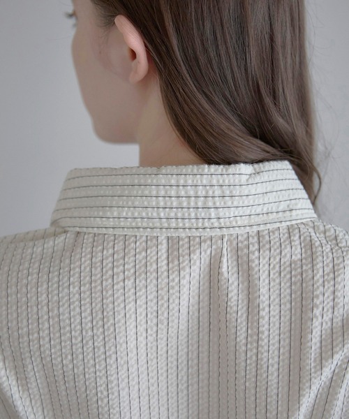 ブラウス シャツ 「MINERTE」bustier style shirt / シャーリングビスチェ風ストライプシャツ レディース MINERTE】bustier style shirt / シャーリングビスチェ風