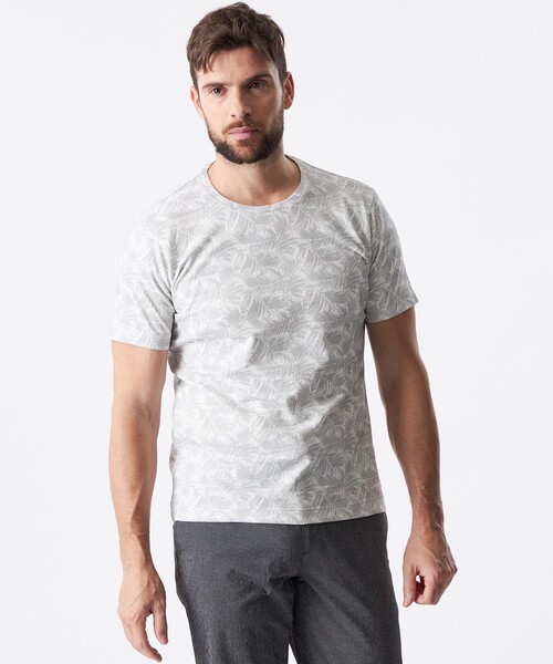 EPOCA UOMO(エポカウォモ)の「ボーダージャカードリーフプリントカットソー(Tシャツ/カットソー・メンズ・ライトブルー/ライトグレー・48/46)」の1枚目の写真