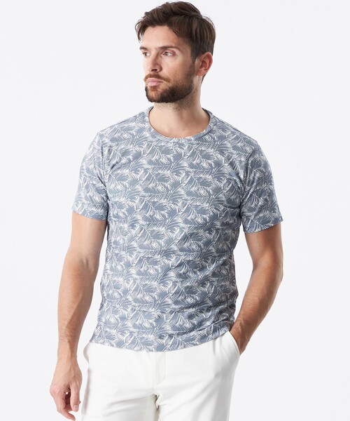EPOCA UOMO(エポカウォモ)の「ボーダージャカードリーフプリントカットソー(Tシャツ/カットソー・メンズ・ライトブルー/ライトグレー・48/46)」の2枚目の写真