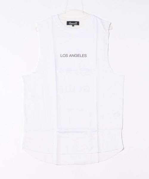 セール】【Bk】天竺 プリントノースリーブカットソー（Tシャツ