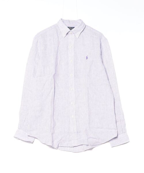 週末セールPOLOポロラルフローレンリラックスフィットストライプドリネンシャツ POLO RALPH LAUREN（ポロ ラルフ ローレン）の「リラックス