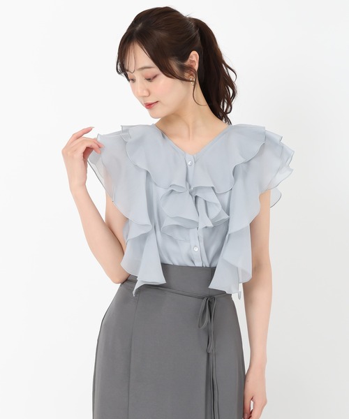 31 Sons de mode（トランテアン　ソン　ドゥ　モード）の「フリルシアーブラウス（シャツ/ブラウス・レディース・ベージュ/ライトブルー/ブラック/ライトグリーン・ﾌﾘ-）」の19枚目の写真