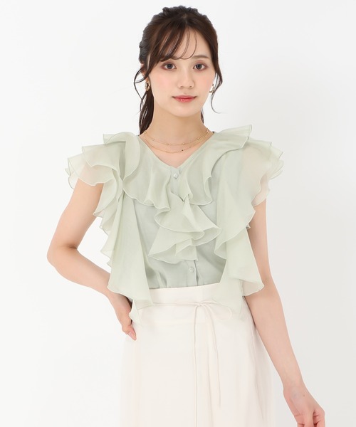 31 Sons de mode（トランテアン　ソン　ドゥ　モード）の「フリルシアーブラウス（シャツ/ブラウス・レディース・ベージュ/ライトブルー/ブラック/ライトグリーン・ﾌﾘ-）」の22枚目の写真
