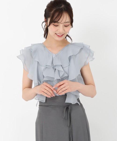 31 Sons de mode（トランテアン　ソン　ドゥ　モード）の「フリルシアーブラウス（シャツ/ブラウス・レディース・ベージュ/ライトブルー/ブラック/ライトグリーン・ﾌﾘ-）」の6枚目の写真