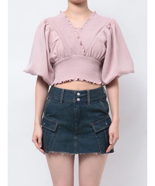 EMODA（エモダ）の「SHIRRING MINI TOP（Tシャツ/カットソー・レディース・グレー/ホワイト/ブルー/ピンク・FREE）」の4枚目の写真