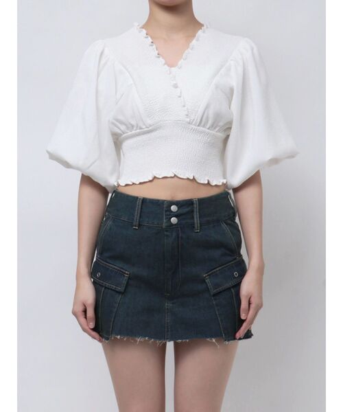 EMODA（エモダ）の「SHIRRING MINI TOP（Tシャツ/カットソー・レディース・グレー/ホワイト/ブルー/ピンク・FREE）」の17枚目の写真