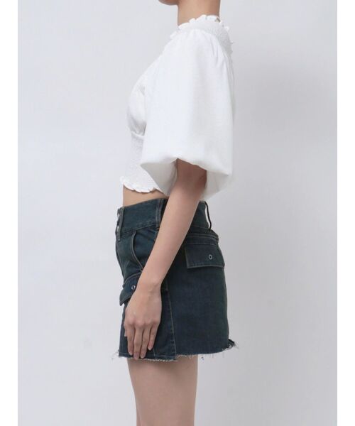 EMODA（エモダ）の「SHIRRING MINI TOP（Tシャツ/カットソー・レディース・グレー/ホワイト/ブルー/ピンク・FREE）」の6枚目の写真
