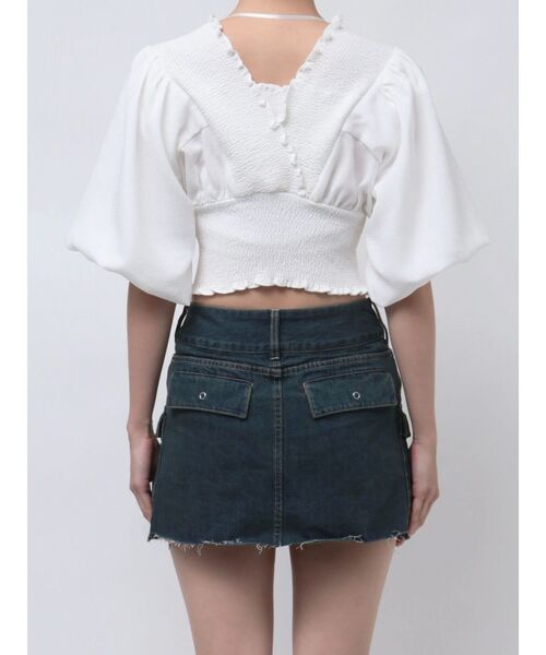 EMODA（エモダ）の「SHIRRING MINI TOP（Tシャツ/カットソー・レディース・グレー/ホワイト/ブルー/ピンク・FREE）」の7枚目の写真