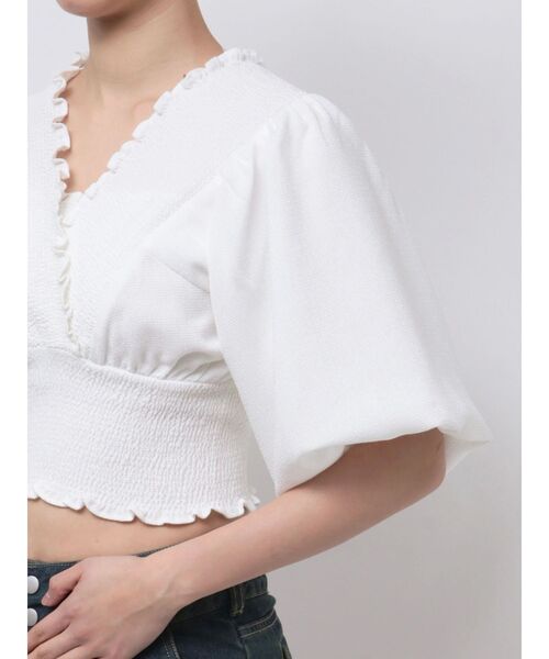 EMODA（エモダ）の「SHIRRING MINI TOP（Tシャツ/カットソー・レディース・グレー/ホワイト/ブルー/ピンク・FREE）」の9枚目の写真