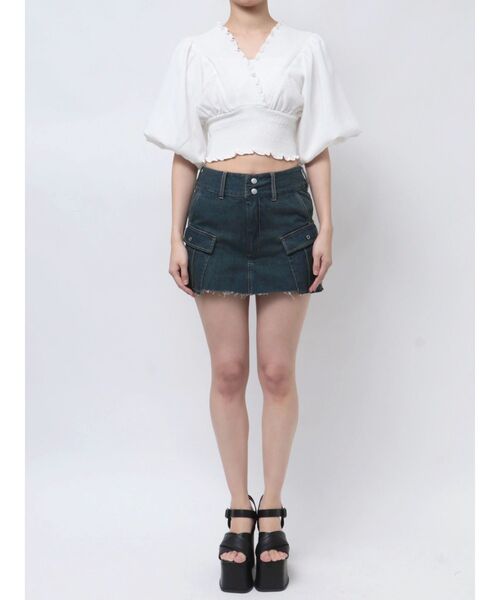 EMODA（エモダ）の「SHIRRING MINI TOP（Tシャツ/カットソー・レディース・グレー/ホワイト/ブルー/ピンク・FREE）」の12枚目の写真