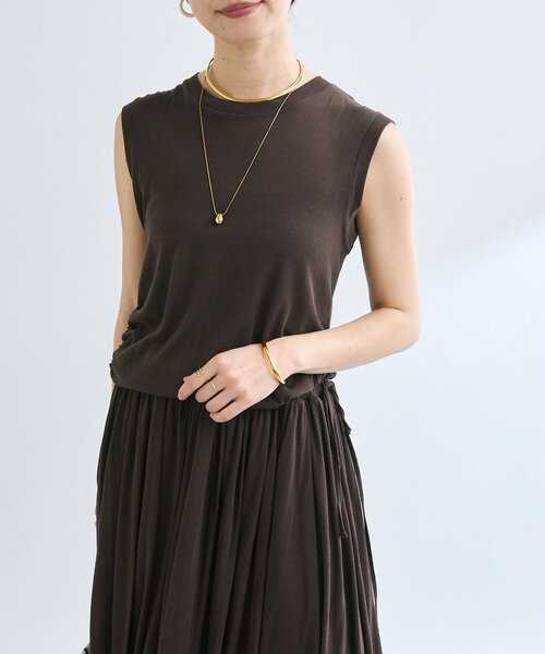 RIVE DROITE(リヴドロワ)の「【鮮度ある着こなし】シアーフライスレイヤードワンピース(ワンピース・レディース・ホワイト/ブラウン・FREE)」の4枚目の写真