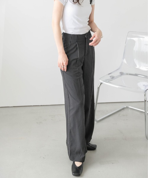 日本製】ピンストライプワイドパンツ（スラックス）｜Lajour