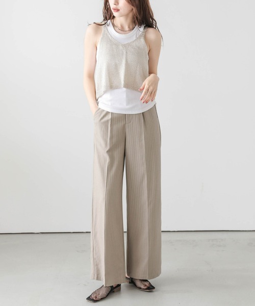 Lajour(ラジュール)の「【日本製】ピンストライプワイドパンツ(スラックス・レディース・ブラウン/ブラック/グレー/ベージュ・M/L)」の14枚目の写真