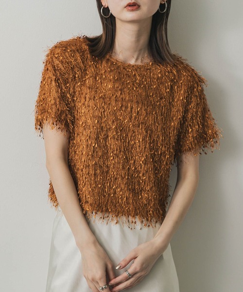 SENSE OF PLACE by URBAN RESEARCH（センスオブプレイスバイアーバンリサーチ）の「フリンジテープトップ(半袖)（Tシャツ/カットソー・レディース・オレンジ/キャメル/ブラック/オフホワイト・ONE）」の3枚目の写真