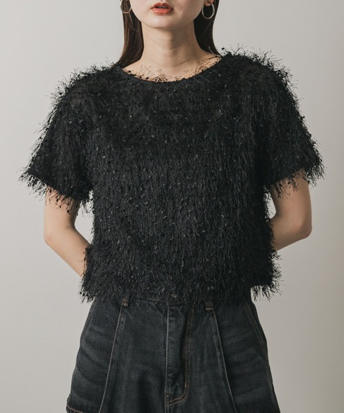 SENSE OF PLACE by URBAN RESEARCH（センスオブプレイスバイアーバンリサーチ）の「フリンジテープトップ(半袖)（Tシャツ/カットソー・レディース・オレンジ/キャメル/ブラック/オフホワイト・ONE）」の2枚目の写真