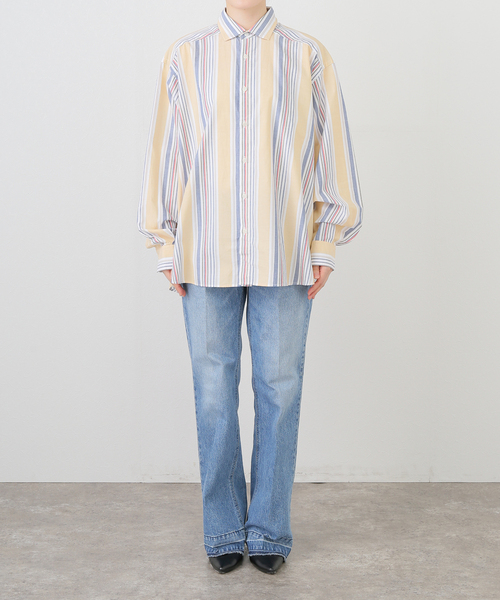 BASERANGE」 ストライプ柄イージーパンツ XX-SMALL ホワイト