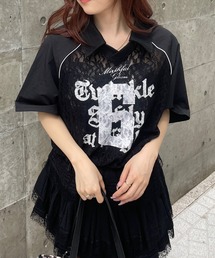 tシャツ レース切替ナンバリングユニフォームTシャツ　襟付きショートTシャツ レディース レース切替ナンバリングユニフォームTシャツ 襟付きショートT