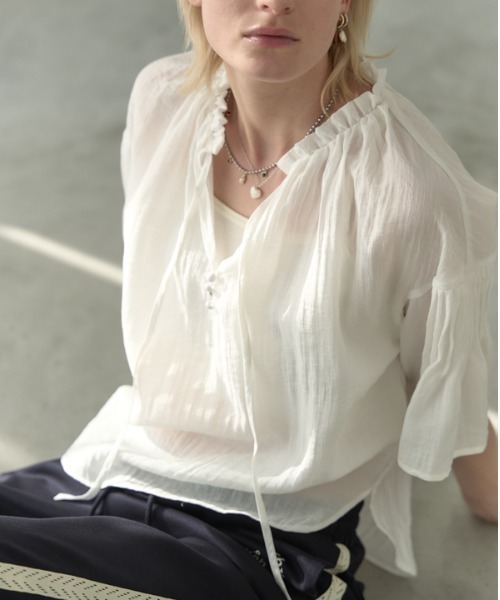 Muel Chic(ミュエルシック)の「Mont sheer blouse モントシアーブラウス(シャツ/ブラウス・レディース・コーラルピンク/ホワイト/ブラック・FREE)」の16枚目の写真