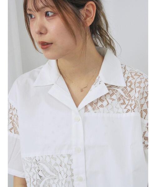 ehka sopo(エヘカソポ)の「レースパッチワークシャツ(シャツ/ブラウス・レディース・ブラック/グレー/オフホワイト/グリーン・F)」の2枚目の写真