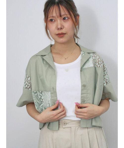 ehka sopo(エヘカソポ)の「レースパッチワークシャツ(シャツ/ブラウス・レディース・ブラック/グレー/オフホワイト/グリーン・F)」の4枚目の写真
