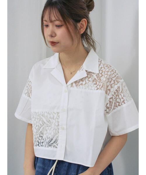 ehka sopo(エヘカソポ)の「レースパッチワークシャツ(シャツ/ブラウス・レディース・ブラック/グレー/オフホワイト/グリーン・F)」の6枚目の写真