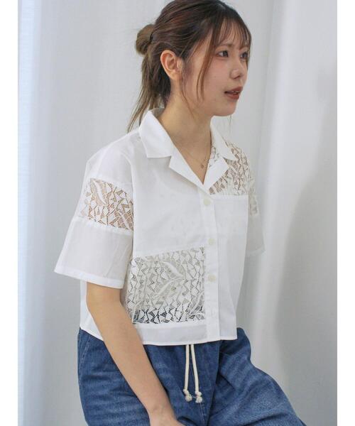 ehka sopo(エヘカソポ)の「レースパッチワークシャツ(シャツ/ブラウス・レディース・ブラック/グレー/オフホワイト/グリーン・F)」の7枚目の写真