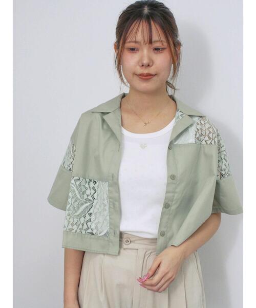 ehka sopo(エヘカソポ)の「レースパッチワークシャツ(シャツ/ブラウス・レディース・ブラック/グレー/オフホワイト/グリーン・F)」の14枚目の写真