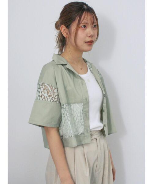 ehka sopo(エヘカソポ)の「レースパッチワークシャツ(シャツ/ブラウス・レディース・ブラック/グレー/オフホワイト/グリーン・F)」の15枚目の写真