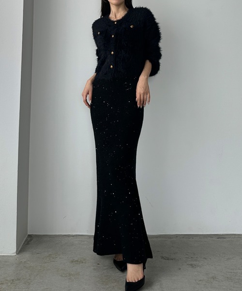 いっちゃん♡エメイン フレアスカート＋スパンコールニット HeRIN.CYE | Spangle knit skirt (スカート(ロング) ) |SHEL'TTER WEBSTORE