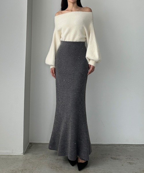 いっちゃん♡エメイン フレアスカート＋スパンコールニット ANY SIS(エニィスィス)のCICA加工 ニット フレア スカート通販
