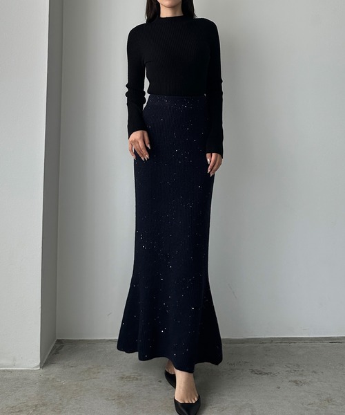 いっちゃん♡エメイン フレアスカート＋スパンコールニット Louere（ルエレ） スカート スパンコールマーメイドニットスカート
