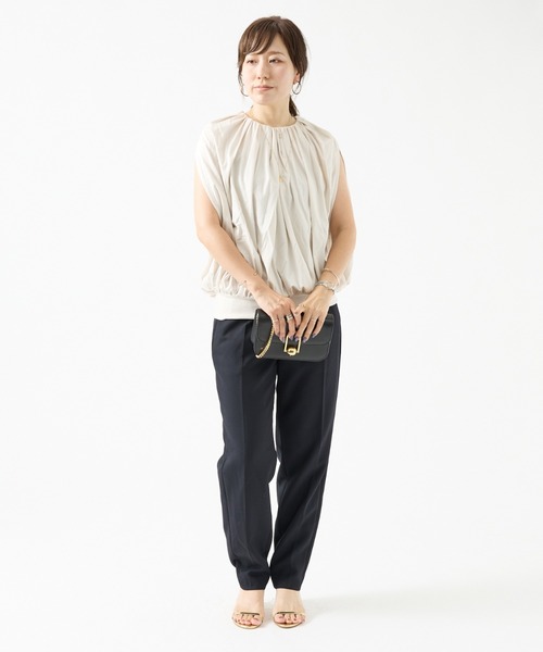 DESIGNWORKS(デザインワークス)の「コットンスムースギャザープルオーバー(Tシャツ/カットソー・レディース・アイボリー/ブラック・38)」の7枚目の写真