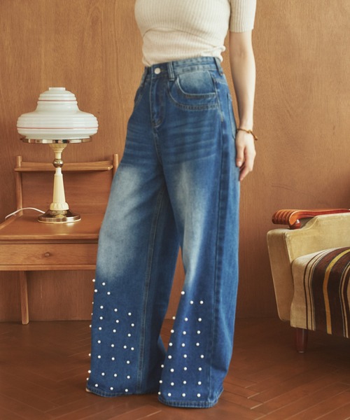 LAULEN（ローレン）の「pearl washed wide denim /パールウォッシュ加工ワイドストレートデニム（デニムパンツ・レディース・ブルー・M/S）」の2枚目の写真