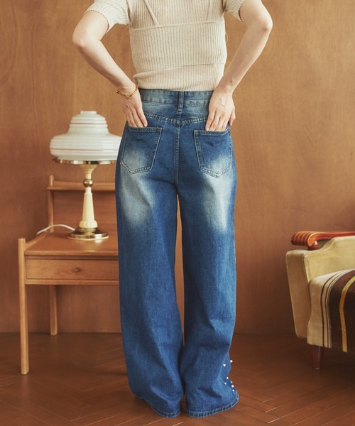 LAULEN（ローレン）の「pearl washed wide denim /パールウォッシュ加工ワイドストレートデニム（デニムパンツ・レディース・ブルー・M/S）」の3枚目の写真