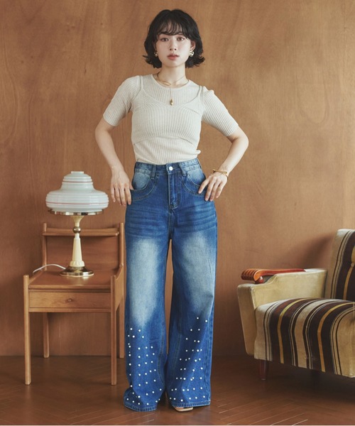 LAULEN（ローレン）の「pearl washed wide denim /パールウォッシュ加工ワイドストレートデニム（デニムパンツ・レディース・ブルー・M/S）」の5枚目の写真