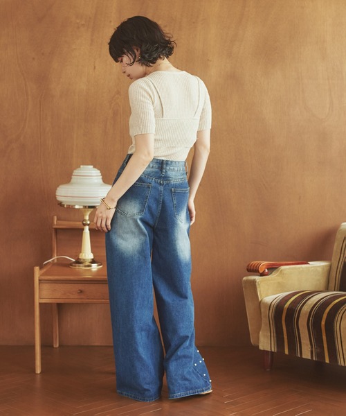 LAULEN（ローレン）の「pearl washed wide denim /パールウォッシュ加工ワイドストレートデニム（デニムパンツ・レディース・ブルー・M/S）」の6枚目の写真