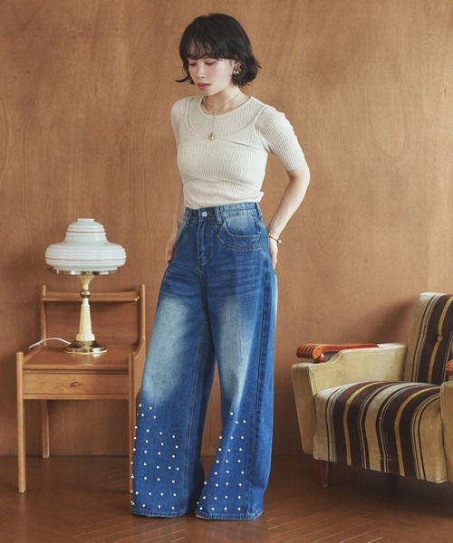 LAULEN（ローレン）の「pearl washed wide denim /パールウォッシュ加工ワイドストレートデニム（デニムパンツ・レディース・ブルー・M/S）」の7枚目の写真