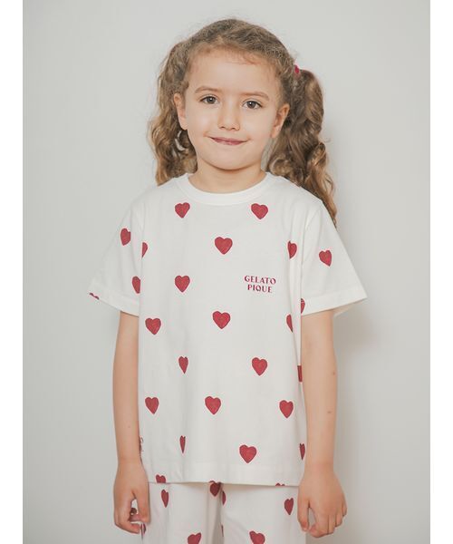 セール】【KIDS】ハート柄Tシャツ（ルームウェア/パジャマ）｜gelato pique（ジェラートピケ）のファッション通販 - ZOZOTOWN CM-Kid バレンタイン ガールズ スウェットシャツ ハートプリント ピンク レッド シャツ キッズ ガールズ 長袖 ラブ スウェ