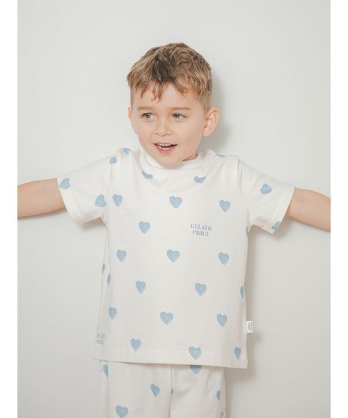 gelato pique（ジェラートピケ）の「【KIDS】ハート柄Tシャツ（ルームウェア/パジャマ・キッズ・ブルー/レッド・90/100/110/120）」の5枚目の写真