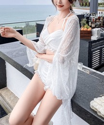 MAISON SELECT（メゾンセレクト）の「7C8 2WAY シアーレースカーデ水着 タンキニセット パレオ ショートパンンツ（水着）」